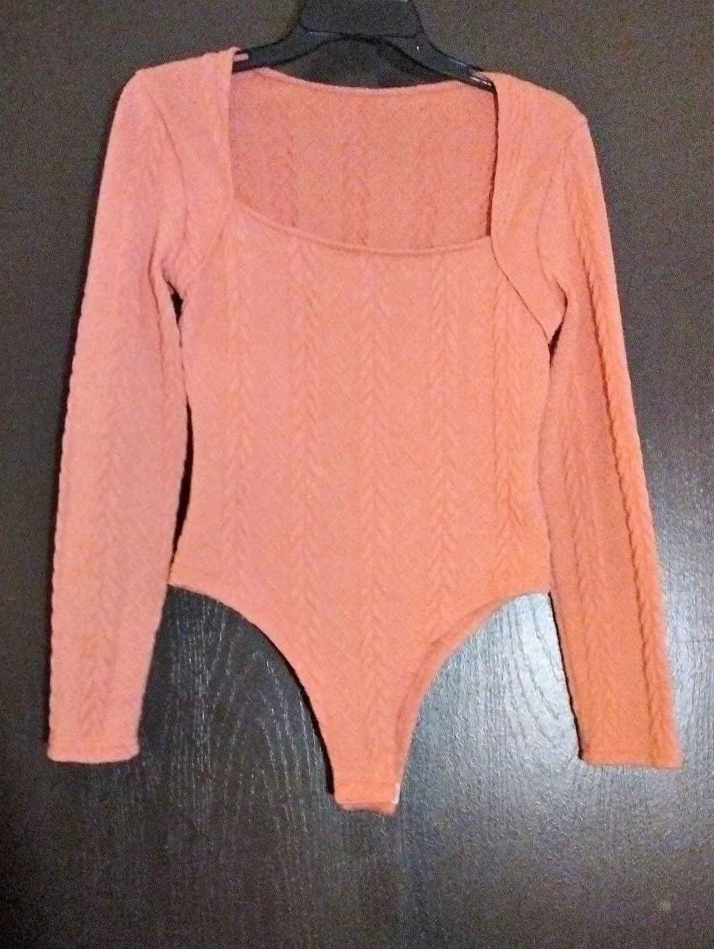 Cable Knit Long Sleeve Bodysuit in Pink Size Medium